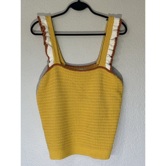 Madewell Ruffle-Strap Knit Sweater Mustard Yellow Boho Tank Size Large - Picture 1 of 7